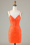 Sparkly Sequins Tight Orange Short Formal Dress