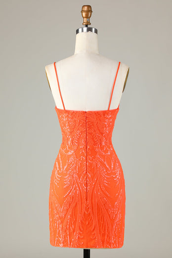 Sparkly Sequins Tight Orange Short Formal Dress