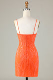 Sparkly Sequins Tight Orange Short Formal Dress