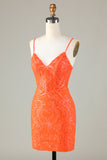 Sparkly Sequins Tight Orange Short Formal Dress