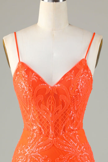 Sparkly Sequins Tight Orange Short Formal Dress