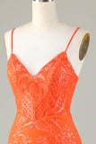 Sparkly Sequins Tight Orange Short Formal Dress