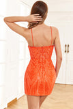 Sparkly Orange Sequins Tight Short Formal Dress