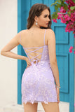 Lilac Lace Tight Short Formal Dress