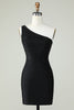 Load image into Gallery viewer, Sheath One Shoulder Black Short Formal Dress with Beading