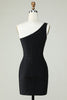 Load image into Gallery viewer, Sheath One Shoulder Black Short Formal Dress with Beading