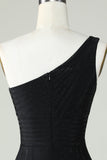 Sheath One Shoulder Black Short Formal Dress with Beading