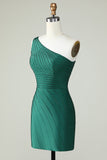 Sheath One Shoulder Dark Green Short Formal Dress with Beading