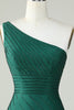 Load image into Gallery viewer, Sheath One Shoulder Dark Green Short Formal Dress with Beading