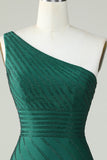 Sheath One Shoulder Dark Green Short Formal Dress with Beading