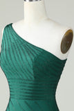 Sheath One Shoulder Dark Green Short Formal Dress with Beading