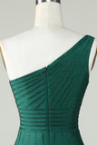 Sheath One Shoulder Dark Green Short Formal Dress with Beading