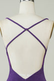 Stylish Deep V Neck Purple Short Formal Dress with Criss Cross Back