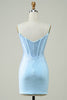 Load image into Gallery viewer, Stylish Sheath Spaghetti Straps Blue Short Cocktail Dress with Beading
