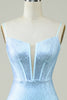 Load image into Gallery viewer, Stylish Sheath Spaghetti Straps Blue Short Cocktail Dress with Beading