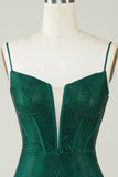 Sparkly Bodycon Spaghetti Straps Dark Green Short Cocktail Dress with Beading