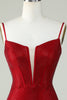 Load image into Gallery viewer, Sheath Spaghetti Straps Red Short Formal Dress with Beading