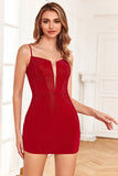 Sparkly Red Corset Sequins Tight Short Formal Dress