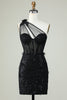 Load image into Gallery viewer, Bodycon One Shoulder Black Corset Short Formal Dress with Appliques