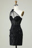 Load image into Gallery viewer, Bodycon One Shoulder Black Corset Short Formal Dress with Appliques