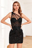 Load image into Gallery viewer, Sparkly Black Corset Sequins Tight Short Formal Dress