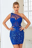 Load image into Gallery viewer, Bodycon One Shoulder Royal Blue Short Formal Dress with Appliques