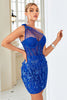 Load image into Gallery viewer, Bodycon One Shoulder Royal Blue Short Formal Dress with Appliques