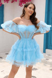 Blue Tulle Off The Shoulder Short Formal Dress