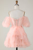 Load image into Gallery viewer, Cute A line Blush Tulle Off The Shoulder Short Formal Dress
