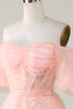 Load image into Gallery viewer, Cute A line Blush Tulle Off The Shoulder Short Formal Dress