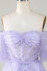 Load image into Gallery viewer, Stylish A Line Off the Shoulder Purple Tulle Corset Homecoming Dress