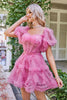 Load image into Gallery viewer, A Line Purple Tulle Off The Shoulder Short Formal Dress