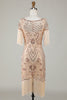 Load image into Gallery viewer, Boat Neck Sequins Champagne Roaring 20s Gatsby Fringed Flapper Dress