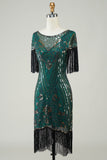 Dark Green Sequins 1920s Flapper Dress with Fringes