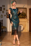 Beaded Fringed Dark Green 1920s Flapper Dress