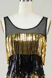 Golden Fringes Flapper Dress with Sequins