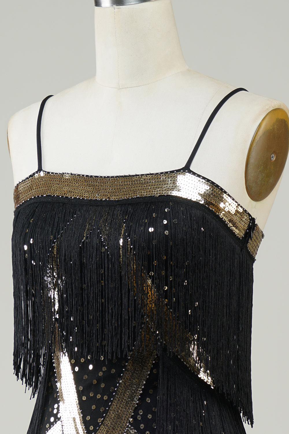 Black Spaghetti Straps Sequins 1920s Dress with Fringes