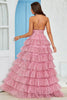 Load image into Gallery viewer, Spaghetti Straps Layered Tulle Formal Dress with Floral Printed