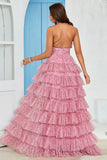 Spaghetti Straps Layered Tulle Formal Dress with Floral Printed