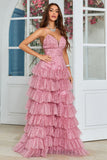 Spaghetti Straps Layered Tulle Formal Dress with Floral Printed