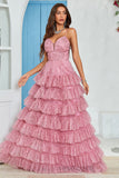 Spaghetti Straps Layered Tulle Formal Dress with Floral Printed