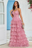 Load image into Gallery viewer, Spaghetti Straps Layered Tulle Formal Dress with Floral Printed