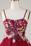 Gorgeous A Line Spaghetti Straps Burgundy Short Formal Dress with 3D Flowers