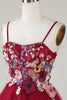 Load image into Gallery viewer, Gorgeous A Line Spaghetti Straps Burgundy Short Formal Dress with 3D Flowers