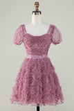 Gorgeous A Line Floral Dusty Rose Short Formal Dress with Ruffles