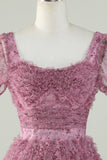 Gorgeous A Line Floral Dusty Rose Short Formal Dress with Ruffles