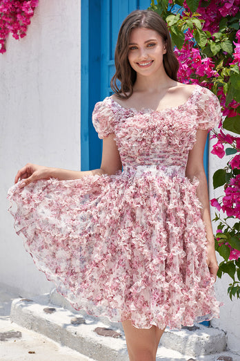 Gorgeous A Line Floral Dusty Rose Short Formal Dress with Ruffles
