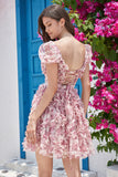 Gorgeous A Line Floral Dusty Rose Short Formal Dress with Ruffles