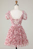 Load image into Gallery viewer, Cute A Line Floral Ivory Red Flower Short Formal Dress with Ruffles