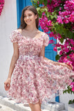 Gorgeous A Line Floral Dusty Rose Short Formal Dress with Ruffles